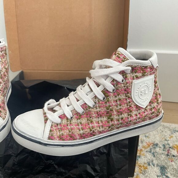 SAINT LAURENT WOMANS MALIBU BEDFORD TWEED HIGH TOP SNEAKERS - Picture 11 of 14